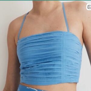 Madewell Poplin Crop Tube Top in Ornamental Blue, Size 2, NWT